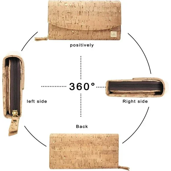 Vegan Cork Wallet Clutch for Women Large Capacity Phone Purse Gift